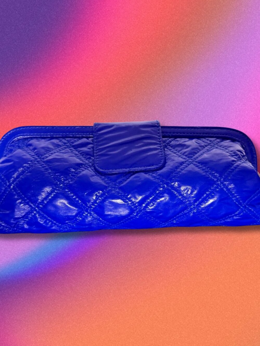 Royal Blue Quilted Clutch Envelope Faux Leather 80s 90s NWT